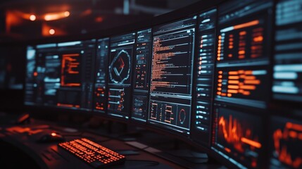 Poster - A futuristic control room with advanced monitoring systems for real-time cyber analysis.