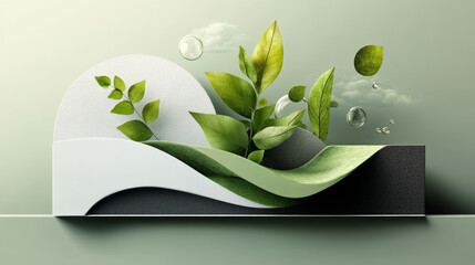 Poster - abstract design featuring green plants and flowing shapes evokes tranquility