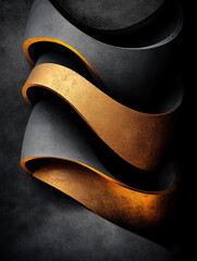 Poster - sleek metallic ribbons in gold and gray create modern abstract design