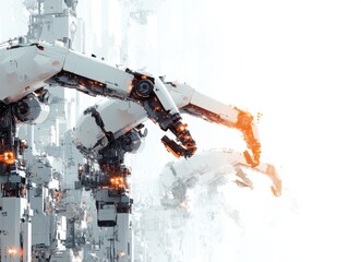 Poster - Futuristic Industrial Robots Engaging in Advanced Automation Process in a High-Tech Environment with Glowing Interfaces and Abstract Background