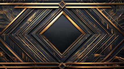 Poster - Luxurious Geometric Design Featuring Gold Accents and Dark Background with Elegant Lines and Borders