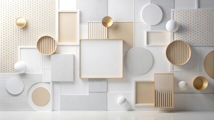 Fototapete - Abstract Minimalist Geometric Wall Art Design with Neutral Tones and Gold Accents