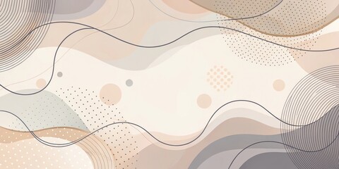 Aufkleber - Abstract Beige and Gray Organic Shapes Background with Minimalist Lines and Dots