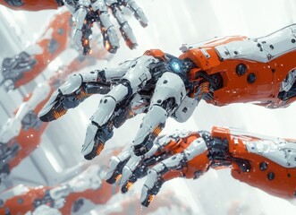 Poster - Futuristic Robotic Arms with Advanced Technology and Sleek Design for Innovation and Automation in a Modern Science Fiction Setting