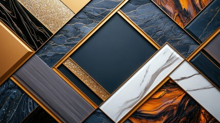 Poster - Stylish Geometric Pattern with Gold Tones and Elegant Lines Created from Various Textures and Borders