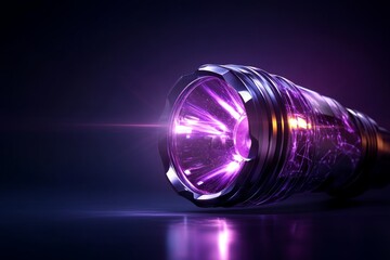 Poster - A sleek icon of a UV flashlight with light rays drawn as simple lines and glowing accents in purple tones