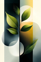 Poster - abstract design featuring green leaves and soft circular shapes
