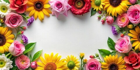 Poster - Vibrant floral arrangement forming a delightful border around a blank space, perfect for springtime announcements or celebrations