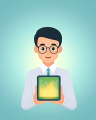 Poster - Illustration flat art pastel cartoon of business, Modern Illustration of a Businessman with Tablet