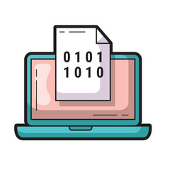 Poster - Binary code on paper a laptop screen, ideas for technology related designs, cybersecurity concepts, coding tutorials, and programming blogs