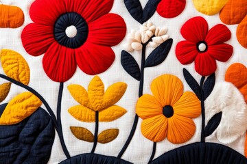 Aufkleber - An abstract representation of a traditional suzani embroidery, with bold floral motifs and rich tones of red and gold against a clean white canvas