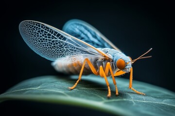 Poster - An isolated insect glowing brightly under UV light, with its wings displaying intricate fluorescent patterns