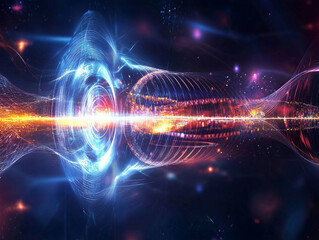 Poster - Futuristic energy wave surges through digital realm virtual universe abstract art cosmic environment 3d perspective imaginative concepts