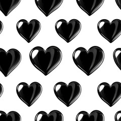 Poster - Glossy black heart texture pattern on white background for Valentine's Day