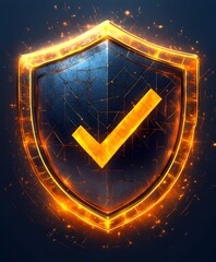 Poster - abstract shield icon with a checkmark, symbolizing resilience and success.