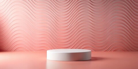 Leinwandbilder - A minimalist product display featuring a white cylindrical platform against a soft pink wavy backdrop