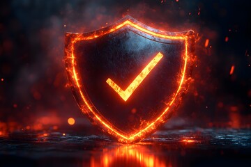 Poster - abstract shield icon with a checkmark, symbolizing resilience and success.