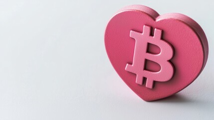 Wall Mural - A pink heart shape featuring the Bitcoin symbol, representing the fusion of love and cryptocurrency in a modern context.