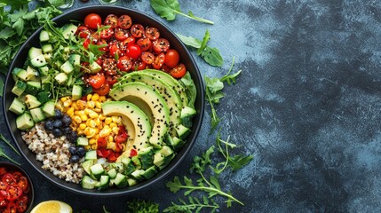 Wall Mural - A bowl of sliced avocados surrounded by ingredients for a fresh salad.