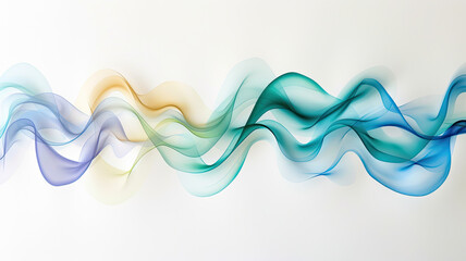 Poster - Abstract flowing waves in soft blue, green, and yellow tones on white background
