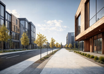 Wall Mural - street with buildings, trees and nature