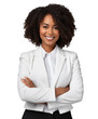 © David Kreuzberg - confident smiling african business woman in white suit isolated on white or transparent png