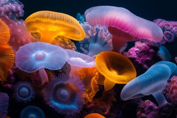 Poster - A UV light revealing vibrant, glowing patterns on a coral reef, highlighting the fluorescent properties of marine life