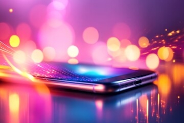 Poster - A UV light sanitizing a smartphone, with its surface glowing faintly under the powerful rays