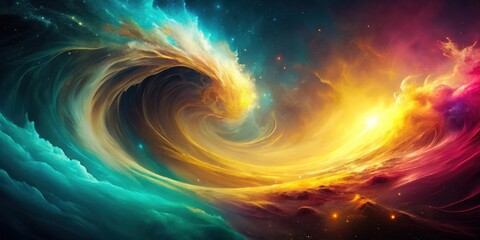 Poster - Cosmic swirl of vibrant nebulae, a celestial dance of colors across the expanse of space