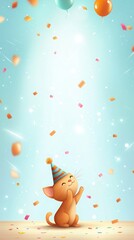 Wall Mural - Playful cat birthday celebration festive environment digital illustration cheerful atmosphere adorable viewpoint joyful concept