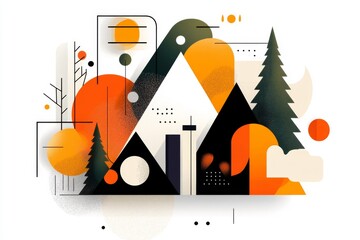 Aufkleber - A clean line art illustration of the Pyramid of the Magician, with bold geometric shapes and muted earth tones against a white background