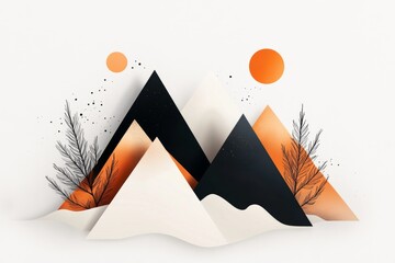 Aufkleber - A clean line art illustration of the Pyramid of the Magician, with bold geometric shapes and muted earth tones against a white background