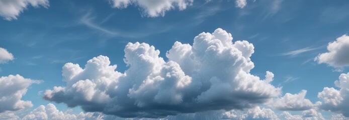 Wall Mural - A soft layer of stratocumulus clouds blankets the blue summer sky like a gentle mist, soft, layered, calm
