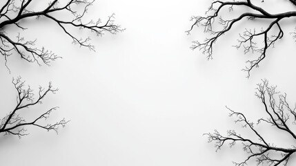Poster - Silhouetted Tree Branches on White Background with Delicate Decor in Minimalist Style