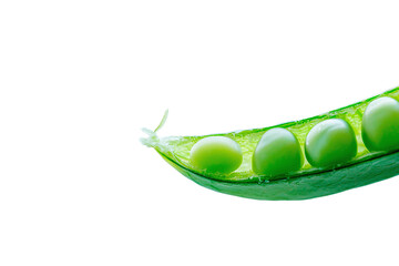 green pea pod open close-up on white background