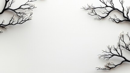 Poster - Delicate Silhouetted Tree Branches Across Neutral Background with Elegant Design Elements