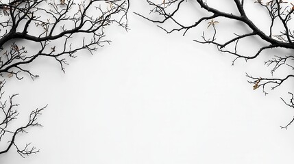 Poster - Minimalist Silhouette of Tree Branches Framing a Blank Space on a White Background