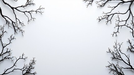 Poster - Minimalistic Silhouetted Tree Branches Framing a Blank Background for Artistic Designs and Backgrounds