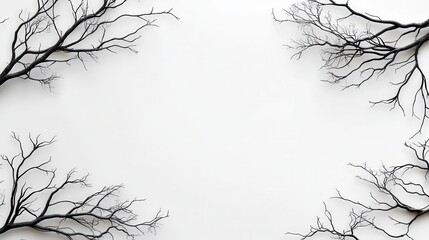 Poster - Elegant Silhouetted Tree Branches Against Neutral Background Creating Natural Borders for Minimalistic Design