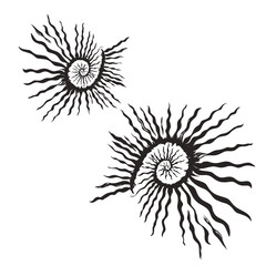 Wall Mural - two black abstract pattern icons form a curved golden ratio without background