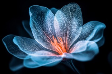 Poster - A glowing single flower under UV light, showcasing its fluorescence with sharp, isolated details
