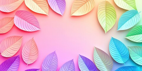 Poster - Colorful leafy border with a pink background
