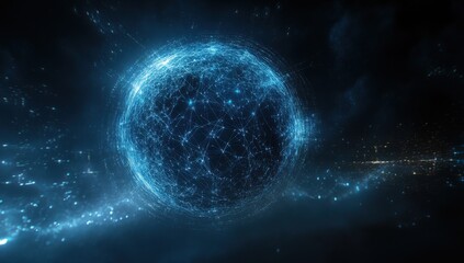 Poster - Stunning Abstract Visualization of a Futuristic Technological Sphere Representing Global Connectivity Through Digital Networks and Data Flow Illuminated in Vibrant Blue Tones