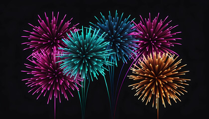 fireworks in the night sky. a group of colorful fireworks exploding in the sky. fireworks black scre