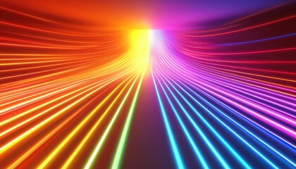 Wall Mural - rainbow colored neon lights forming a tunnel effect illuminating a dark space