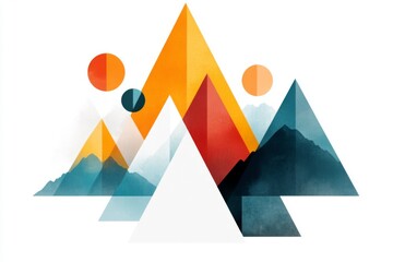 Poster - A minimalist illustration of Utah mountains, with simple triangular peaks and soft gradients of orange, red, and blue on a clean white background