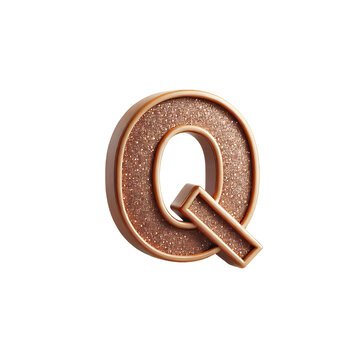 Golden and Beige 3d letter Q in glitter texture isolated on white background