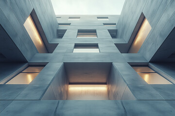 Poster - Modern Minimalist Architecture. Brutalist style. Building Facade. Background image. Created with Generative AI technology.