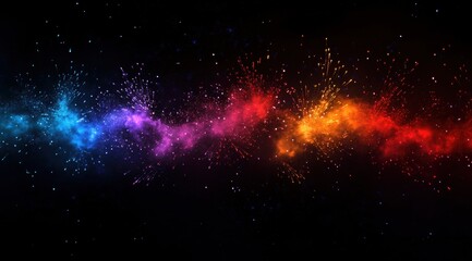 Wall Mural - Colorful fireworks in the night sky, simple background, dark blue background