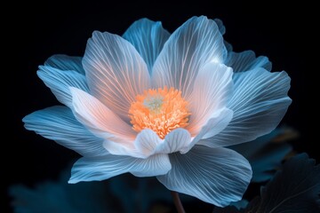Poster - A single glowing flower petal under UV light, with delicate patterns and textures standing out vividly